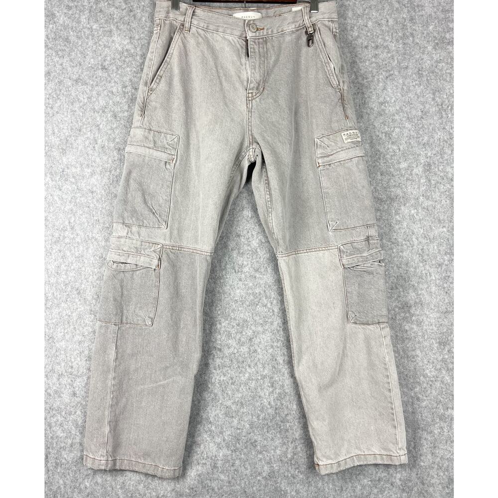 Pacsun Baggy Cargo Jeans Mens 30x30 Gray Denim Pants Zip Pockets Skater Hip Hop